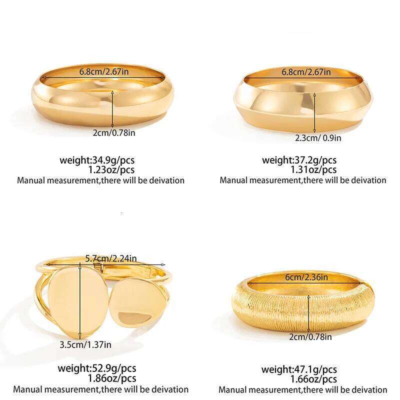 Ingemark 4 Style Vintage Irregular Ellipse Smooth Curved Bracelets Women Trendy Punk Arc Striped Openning Spring Bangle Jewelry XJ260303