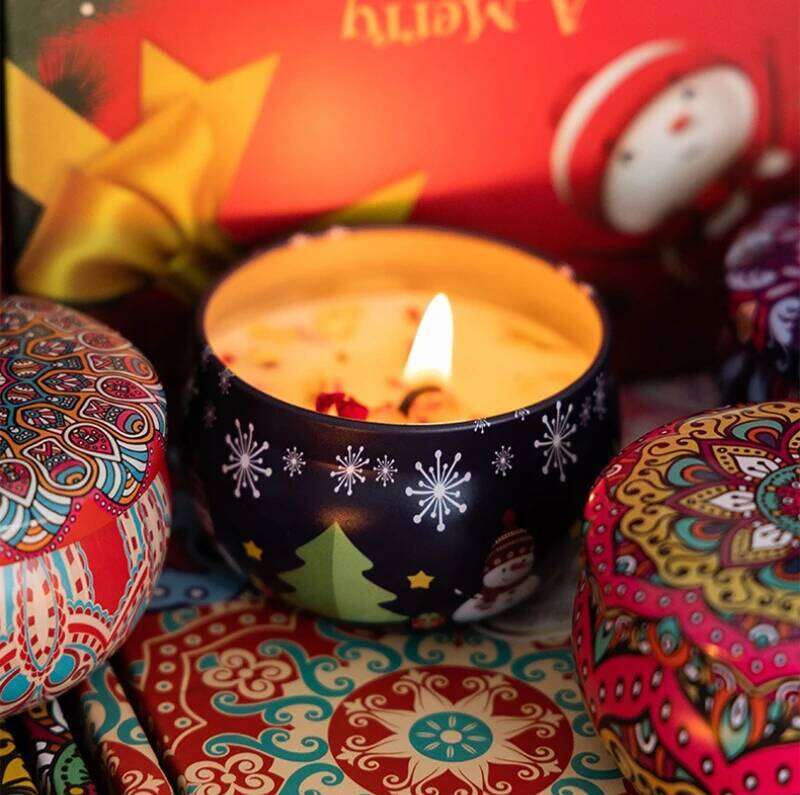 Y 4Pcs/Box Scented Candles Set Patterns Fragrance Jar DIY Smokeless Soybean Wax Candle for Kids Christmas Gift W260304