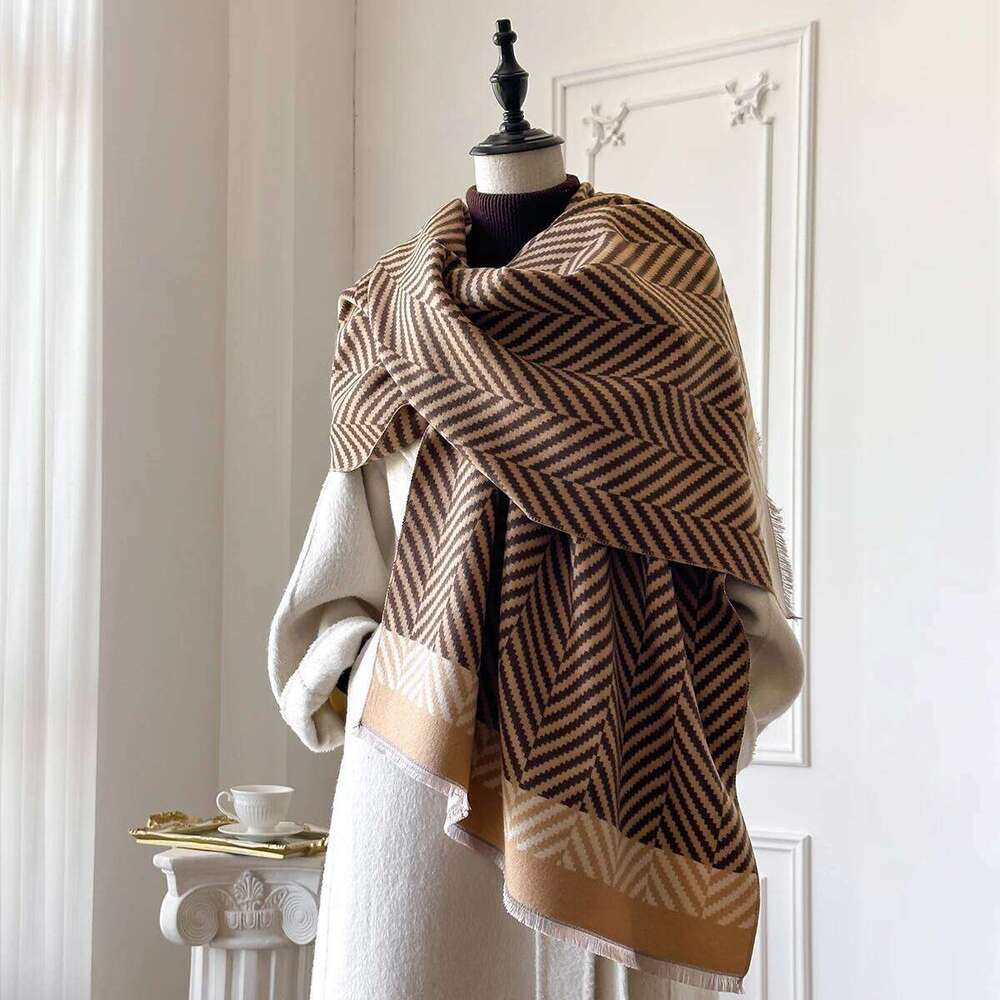Women's Elegant Floral Jacquard Pashmina Scarf - Winter Thick Warm Double-Sided Tassel Coldproof Windproof Blanket Shawl XJ260304