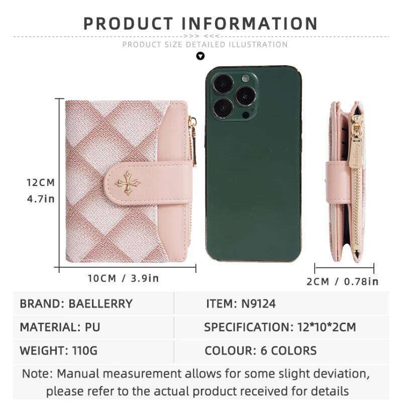 New Women'S Short Small Fragrance Style Two Fold Zero Purse Fashion Diamond Grid Card Holder Woman C260304