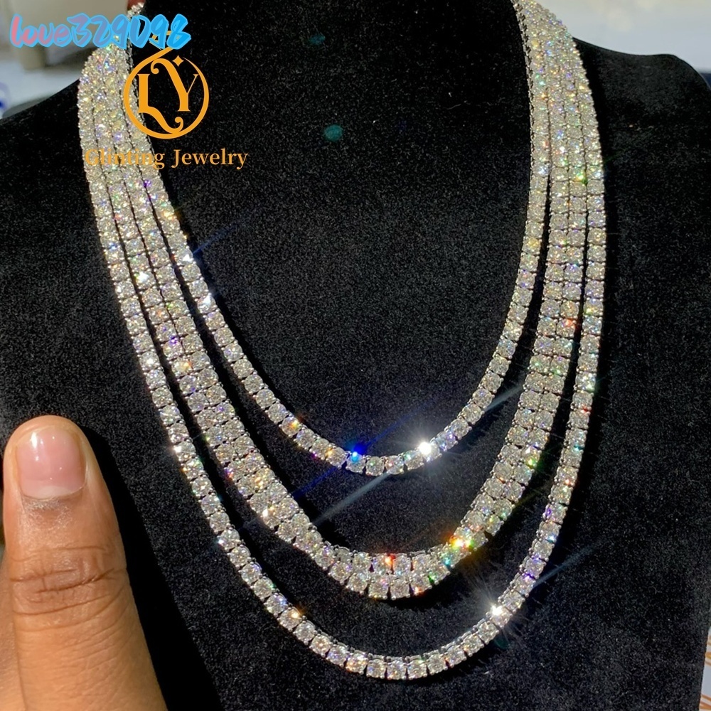 Custom 925 Sterling Silver Diamond Necklace, Full Diamond, 2MM 3MM 4MM 5MM 6MM VVS Moissanite, Tennis Chain, G
