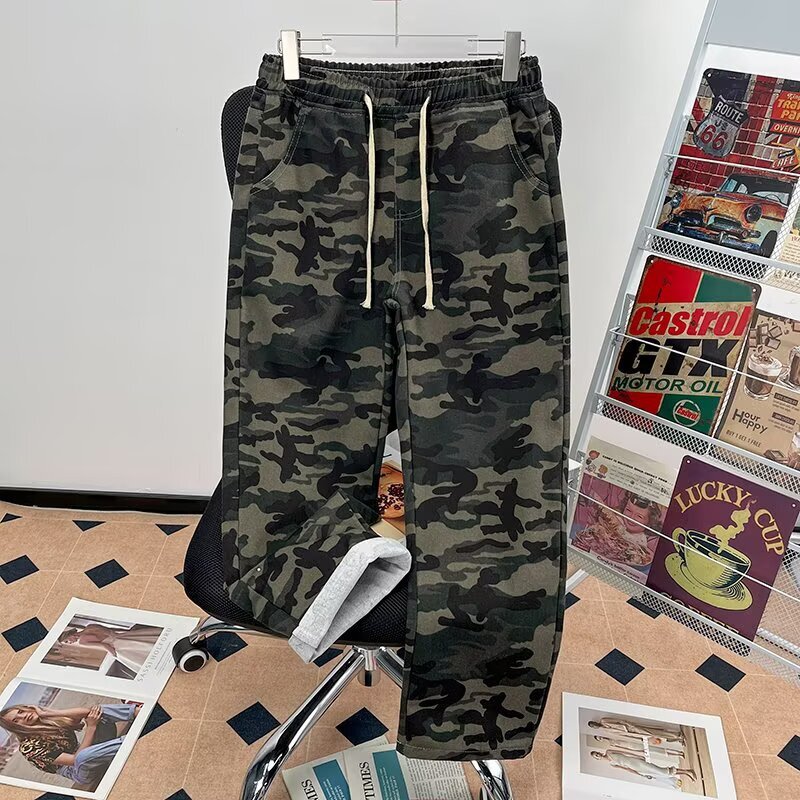 Spring Camouflage Workwear Jeans For Men American High Street Retro Loose Straight Wide-leg Designer Pants Casual Long Pants Trendy
