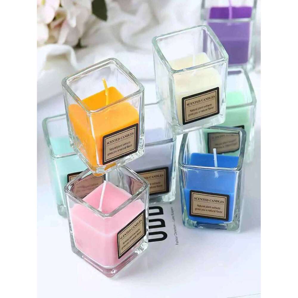 Square Small Atmosphere Candle Suitable for Bedroom Bathroom Creates Relaxing Ambiance Adds a Touch of Elegance W260304