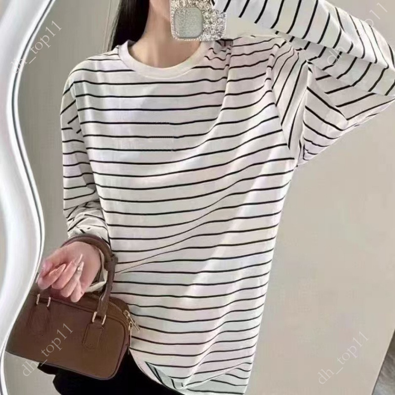 Miumue Tops Womens Cotton Clothes Brand MM Long Sleeve Cotton Womens Designer Tshirt Long Sleeve Women Shirts Round Neck Striped Letter Autumn Miuemiue cf6 ae