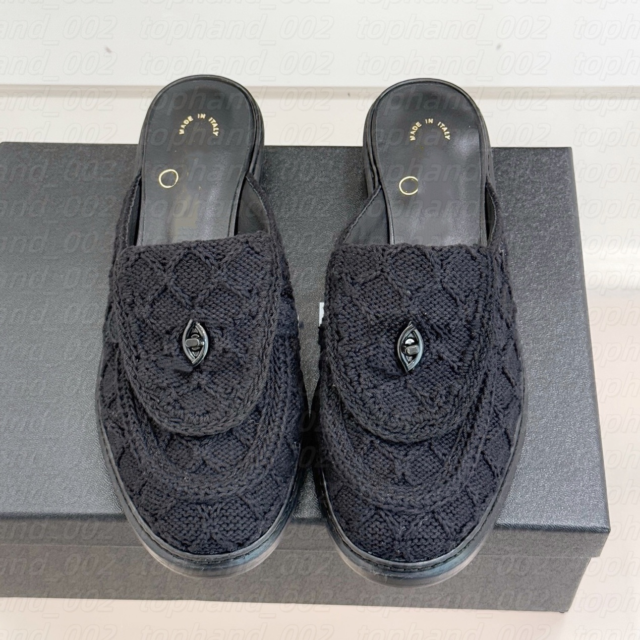 Black White Brown Knitted loafers Womens Designer slippers Luxury sandal Scuffs dress shoes Denim chunky heel Half tazz slipper Business prom blazer Platform shoe