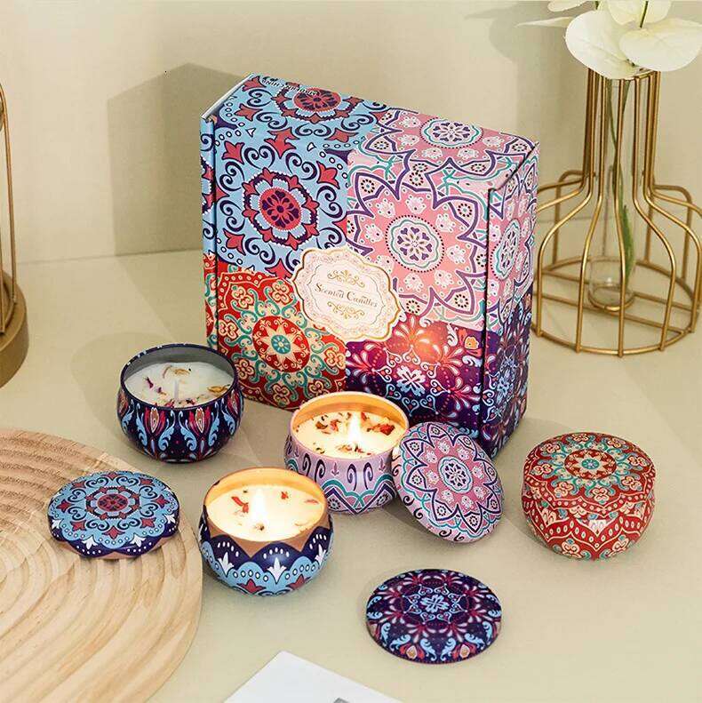 4Pcs/Box Scented Set Gift Islamic Arabian Patterns Fragrance Candle Jar DIY Smokeless Couples Romantic Incense Candles W260304