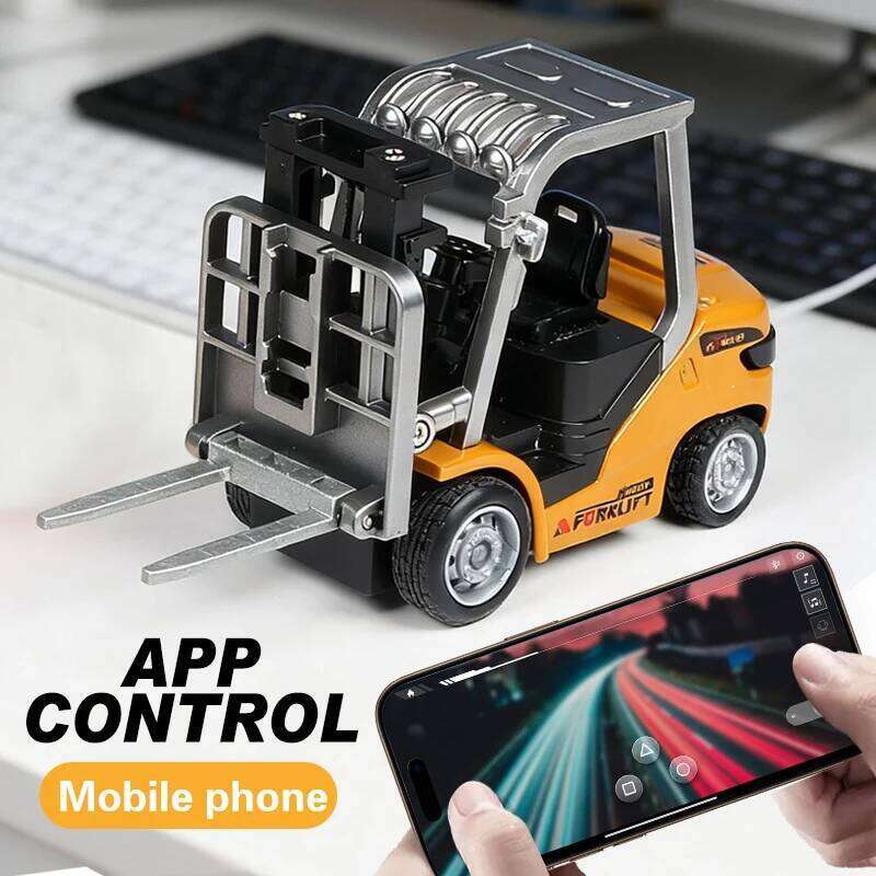 In Stock 1/64 Remote-controlled Alloy Engineering vehicle Tabletop Toys RC Forklift Model Collection Gift For Boys Z260303