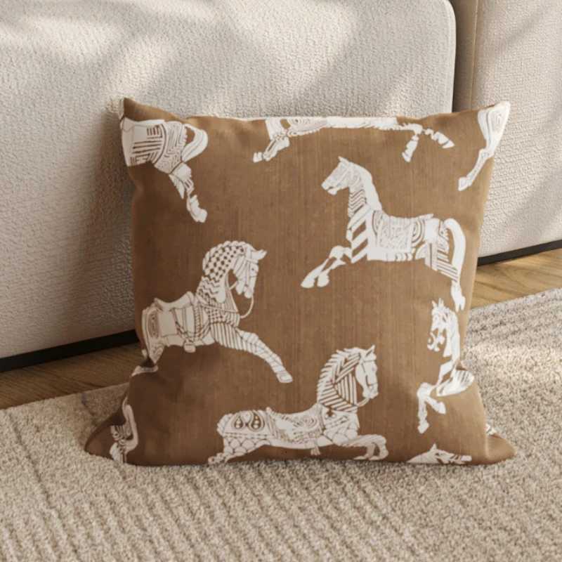 Vintage Horse Print Cushion Cover, French Velvet for Sofa BedroomT260304
