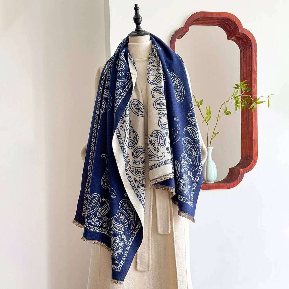 Winter Luxury Women's Two-Sided Pashmina Wrap Flower Paisley Jacquard Imitation Cashmere Scarf Thick Warm Style for Casual XJ260304