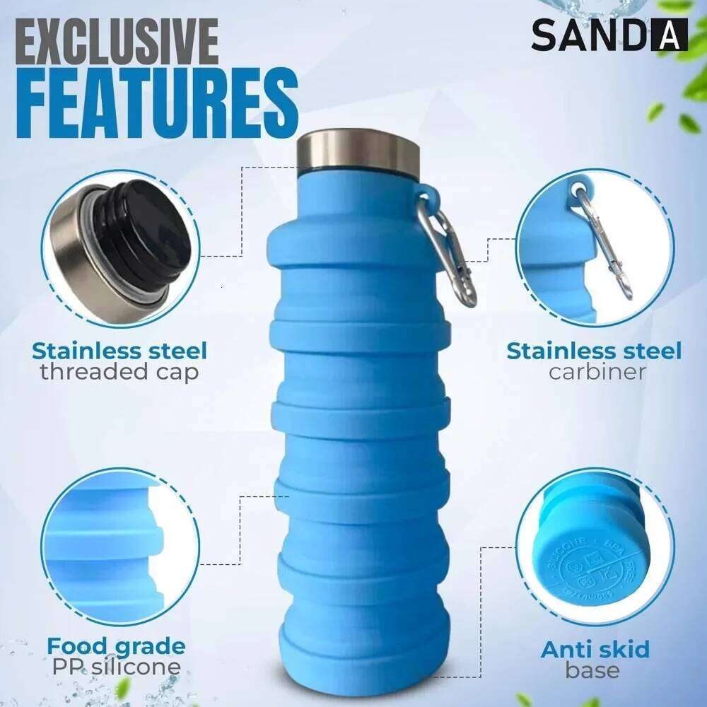 1pc Collapsible Water Bottle, Silicone Foldable Bottles, Reusable BPA Free Portable Hiking Cup for Outdoor Mountaineering Tours S260303