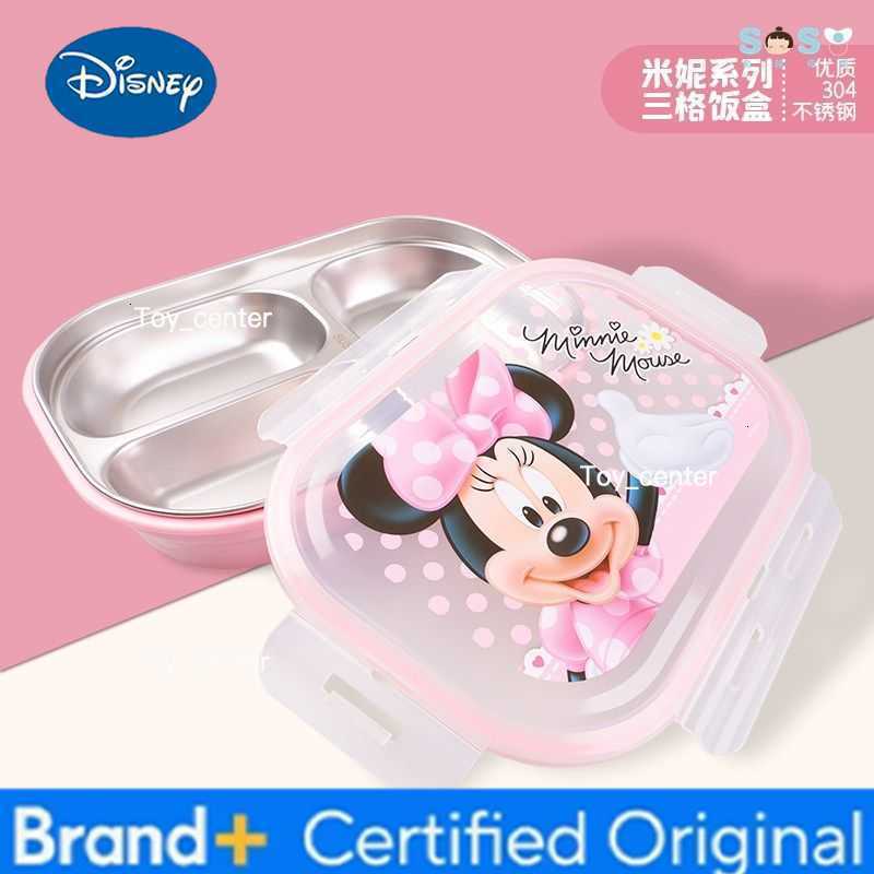 Disney Mickey Minnie Cutlery Three Grid Lunch Box Frozen Princess Cartoon Cute Pattern Stainless Steel Student Lunch Box Cutlery H260304