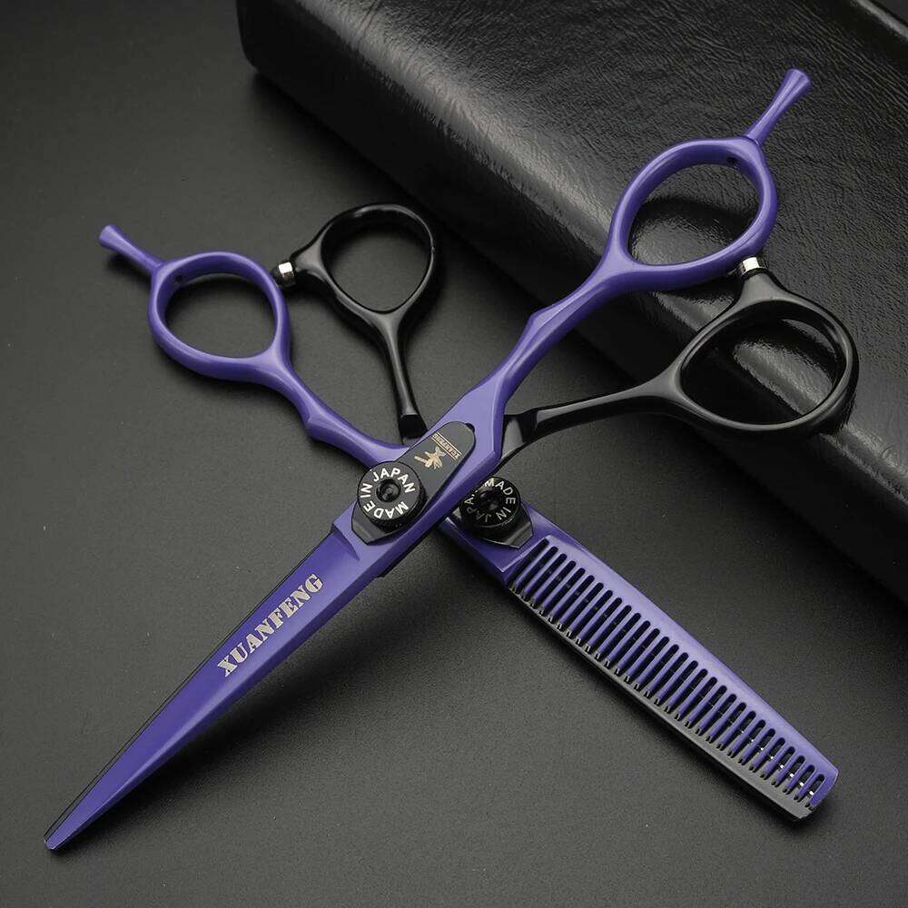 Spring clip screw double color hair 6 inch 9cr18 steel barber cutting and thinning scissors H260303