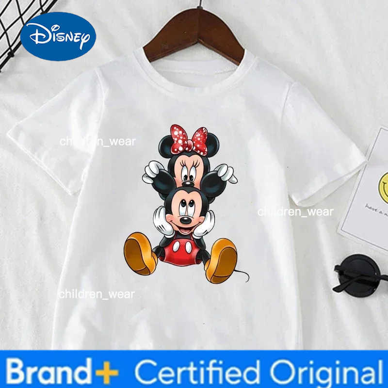 Disney Cute Minnie Mickey Mouse Print Kids T-shirt Summer Short Sleeve White Color Tops Tees Harajuku Boys Girls Tshirts Clothes H260304