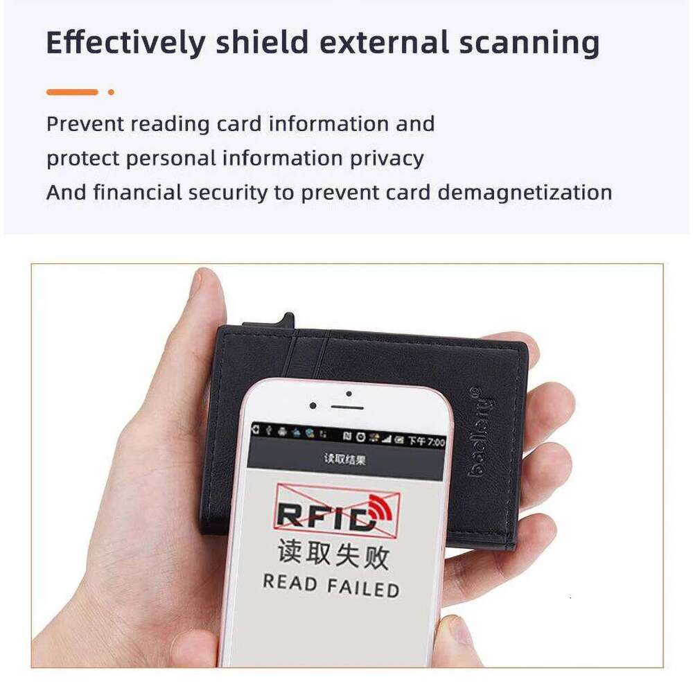Men's Slide Push Auto Eject RFID Wallet, PU Card Holder Anti-Demagnetization Business Slim Case C260304