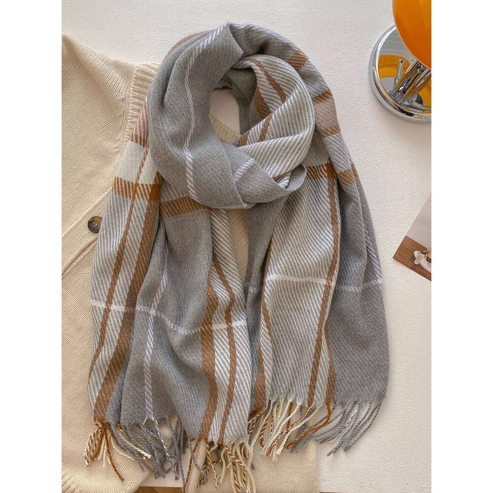 Plaid Long Scarf Winter Warm Imitation Cashmere Women Pashmina Foulard Bandana Scarves Female Luxury Hijab Tassel Shawl Wraps XJ260304