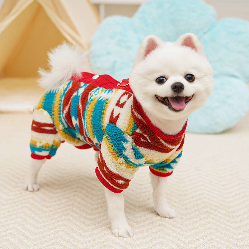 Famous brand Autumn winter four legged belly warming clothes with fleece for pets dogs and cats ethnic style Fair Isle Bichon pajamas pupakaIK