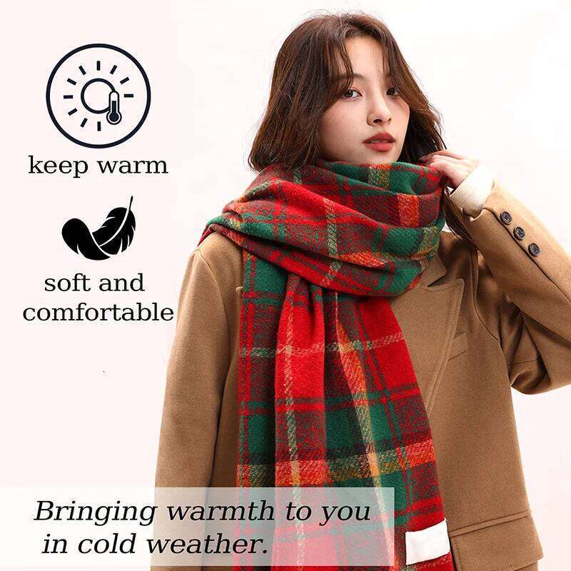Christmas Series Winter Women's Checkered Tassel Warm Shawl Scarf XJ260304