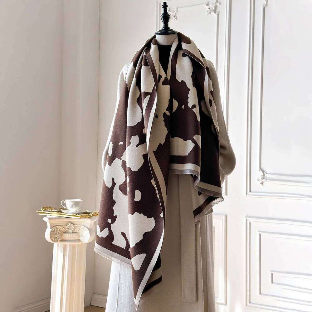 Women's Luxury Faux Cashmere Scarf Warm Pashmina Blanket Poncho Fashion Print Thick Shawl for Autumn Winter XJ260304