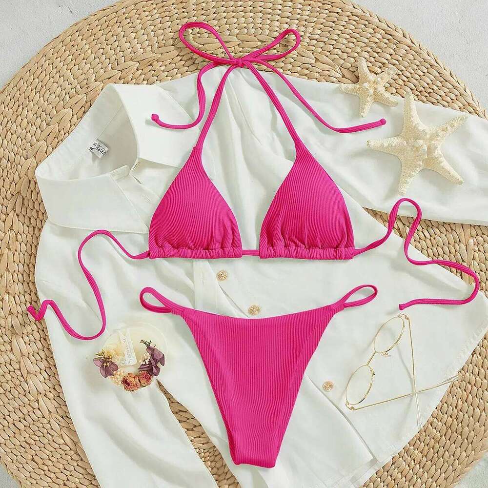 Summer pink bikini set sexy mature spring seaside photo shoot suitable for women Y260303