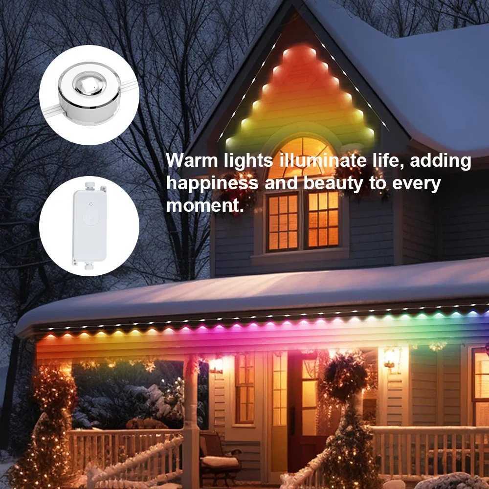 Smart WIFI RGB Eaves LED Lights Permanent Outdoor Waterproof Lights String APP Bluetooth Light Strip Scene Modes House Party H260304