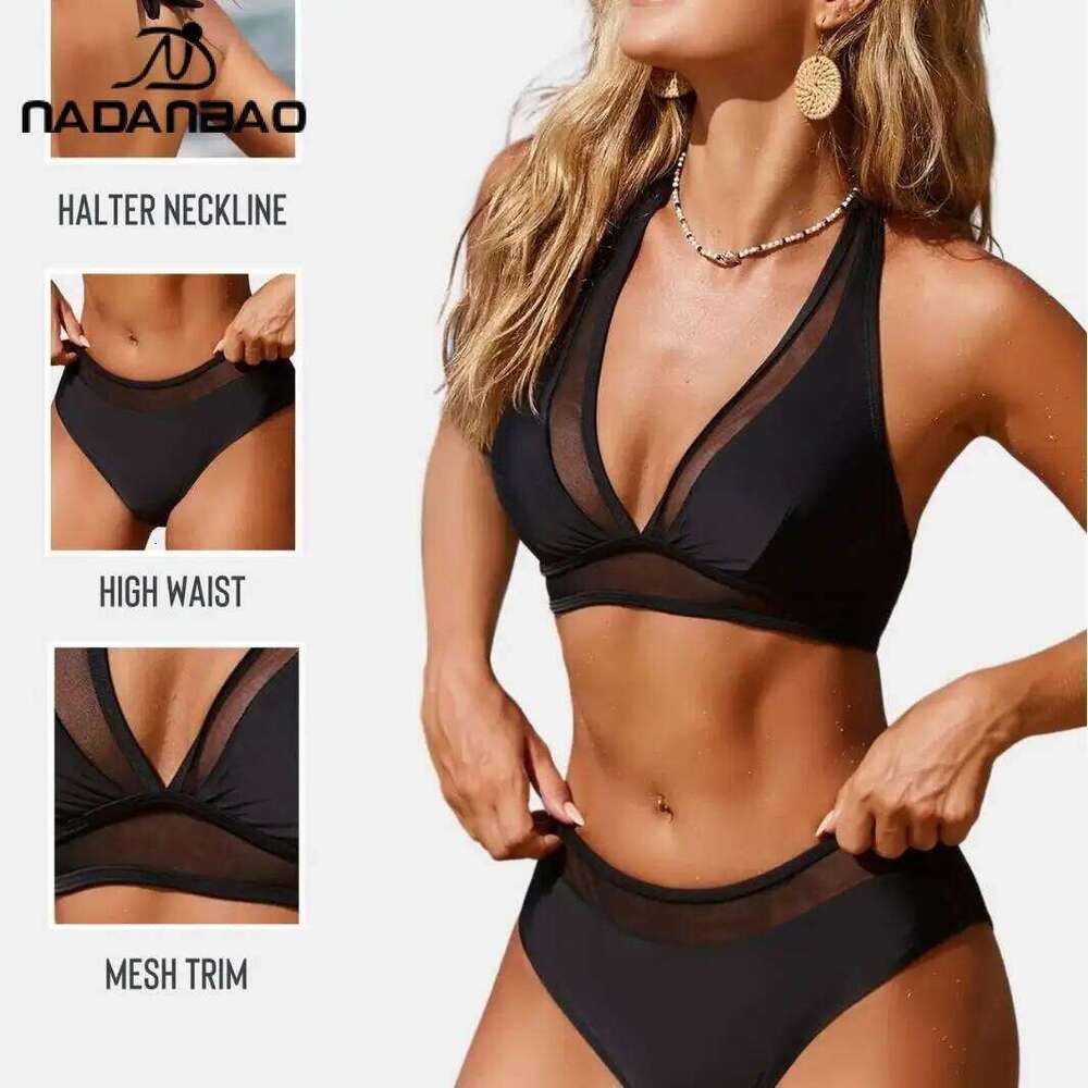 Nadanbao Sports High-Waist Women's Fashionable Split Holiday Bikini Set Beach Casual Swimsuit Summer Y260303