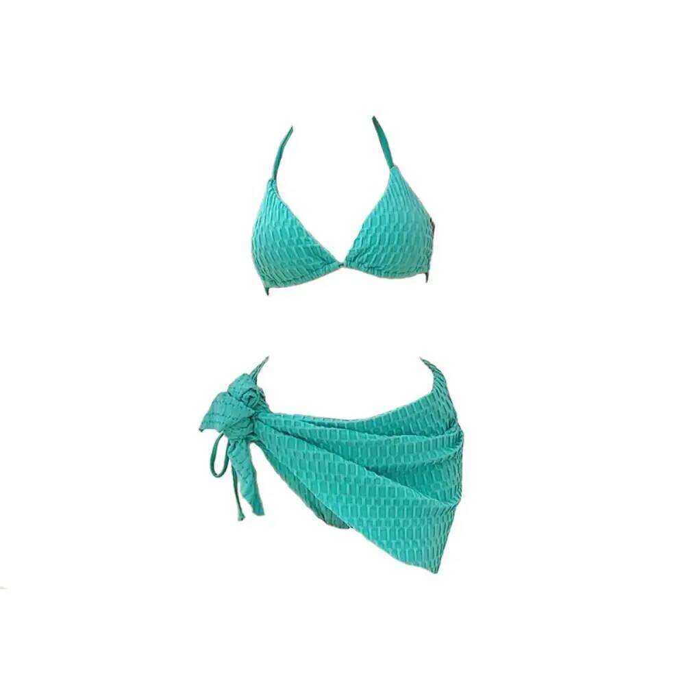 Solid Color Swimsuit Suit Lace-up Design Mini Style Triangle Bikini Sky Blue Slimming Cut Separate Swimwear Holiday Wear Y260303