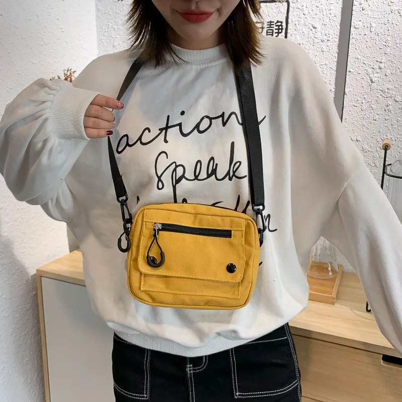 Women Canvas Handbags Korean Mini Student Bag Cell Phone Simple Small Crossbody Casual Ladies Zipper Shoulder Bag 260306