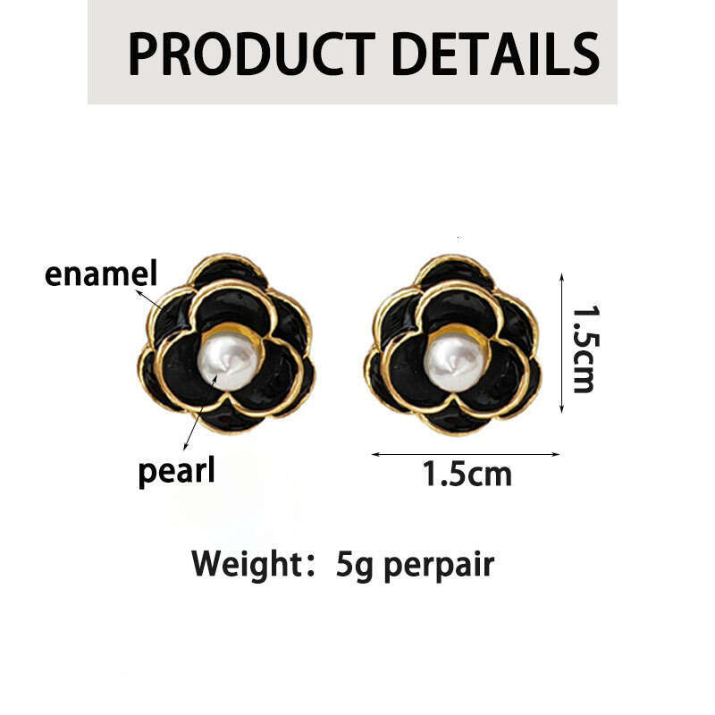 Womens Jewelry Earrings Clip-Ons Classic Black & White Enamel Camellia Non-pierced Earrings for Women