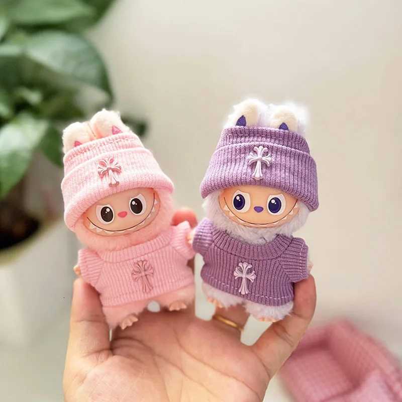 Labubu 4.0 10cm Knit Set - Elastic Cross Sweater & Beanie for Mini Dolls, Replacement ClothesT260304