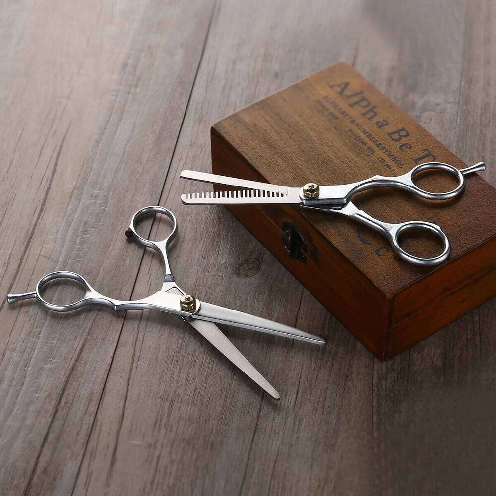 2Pcs Salon Barber Scissors Set Silver Stainless Steel Part Zinc Alloy Grip Hair Cutting Thinning Hairdressing Shears H260303