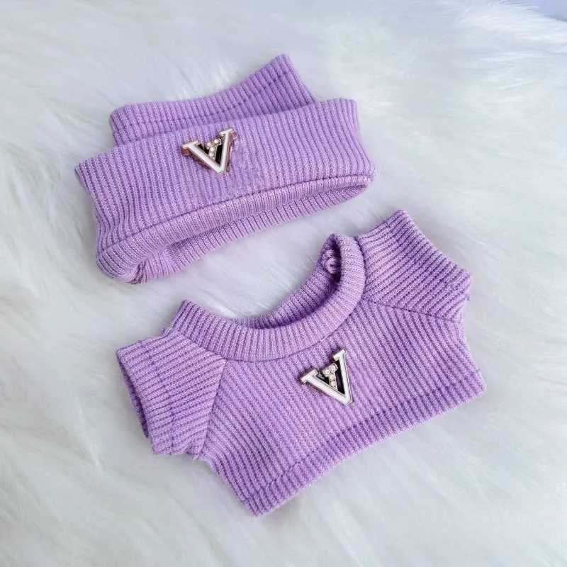 17cm Labubu V1/V2/V3 Fashion Knit Two-piece Set, Trendy Black V-badge Doll Outfit for Sitting PartyT260304