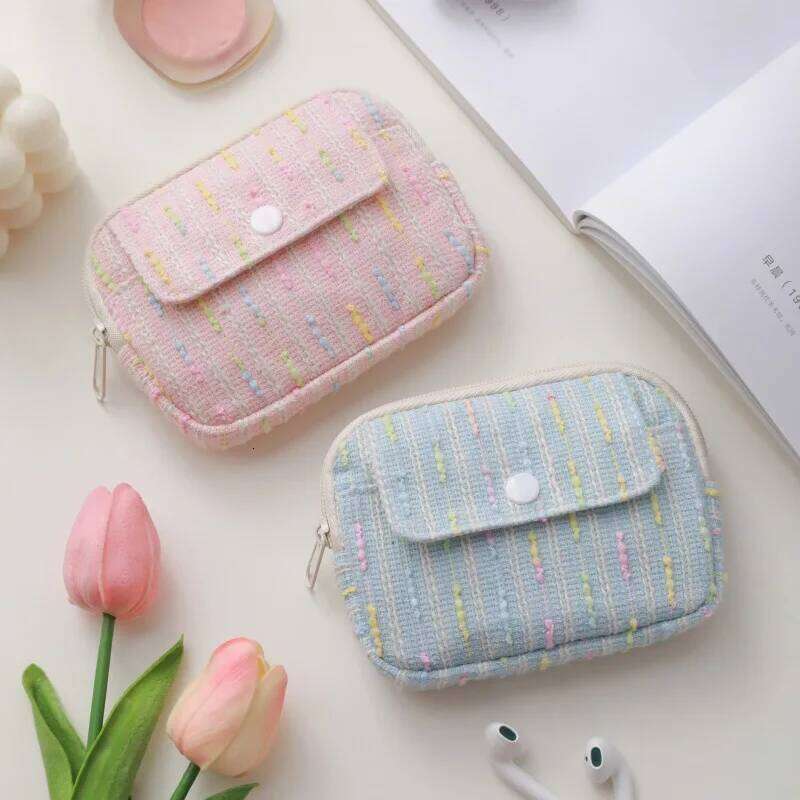 Elegant Tweed Style Flap Coin Purse: Portable Organizer Bag, Mini Lipstick Cosmetics Bag for Women Girls Fashionable Gift C260304