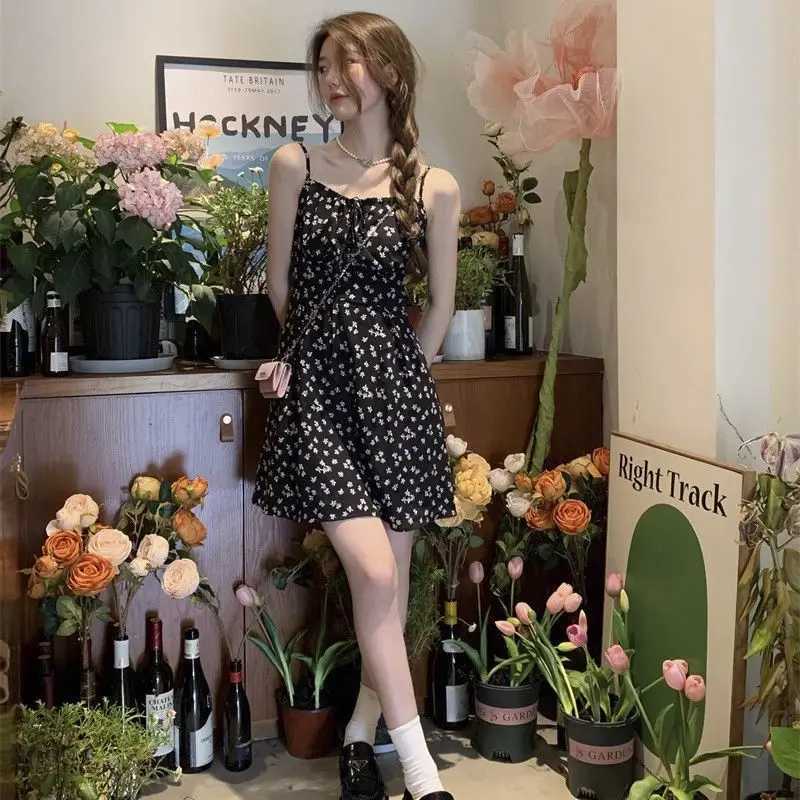 Sleeveless Floral Print Dress for Women Spring 2025 New Style Pure Sexy Style Waist-cinching Slimming A-line Chiffon Short Skirt M260304