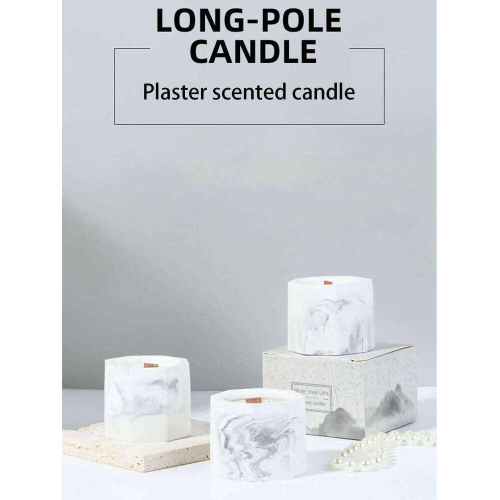 Handmade soy wax scented candle. Marble-patterned plaster ink cup, romantic and smokeless W260304