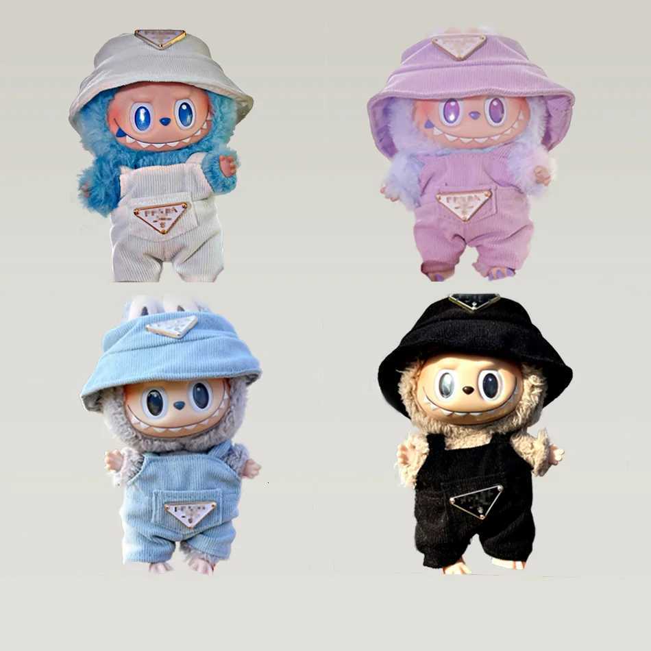 Labubu 17cm Korean Idol Outfit - Corduroy Jumpsuit & Bucket Hat Set, Kpop Style Doll ClothesT260304