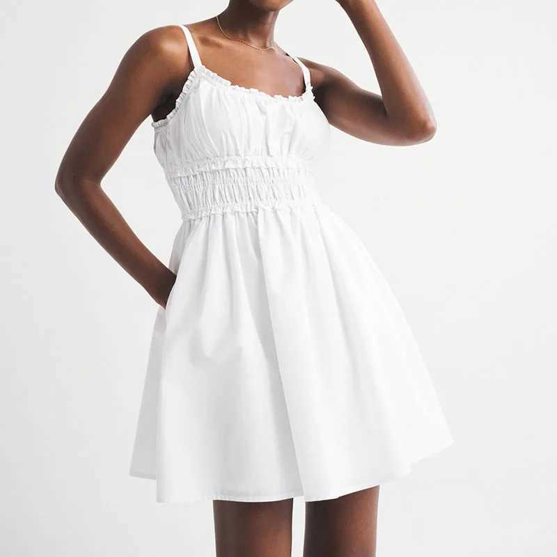 Lady Sexy Off Shoulder Sleeveless Mini Dress Elegant Floral Print Draped Suspender Dress Summer Fashion Hight Waist A-Line Dress a11 M260304