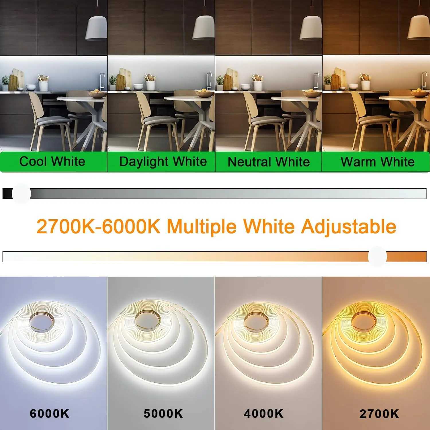 1M-5M Zigbee 30 CCT COB LED Strip DC 24V Double Color LED Tape Linear 2700K-6500KRA90 Tuya Zigbee Dimmable for Smartthing Alexa H260304