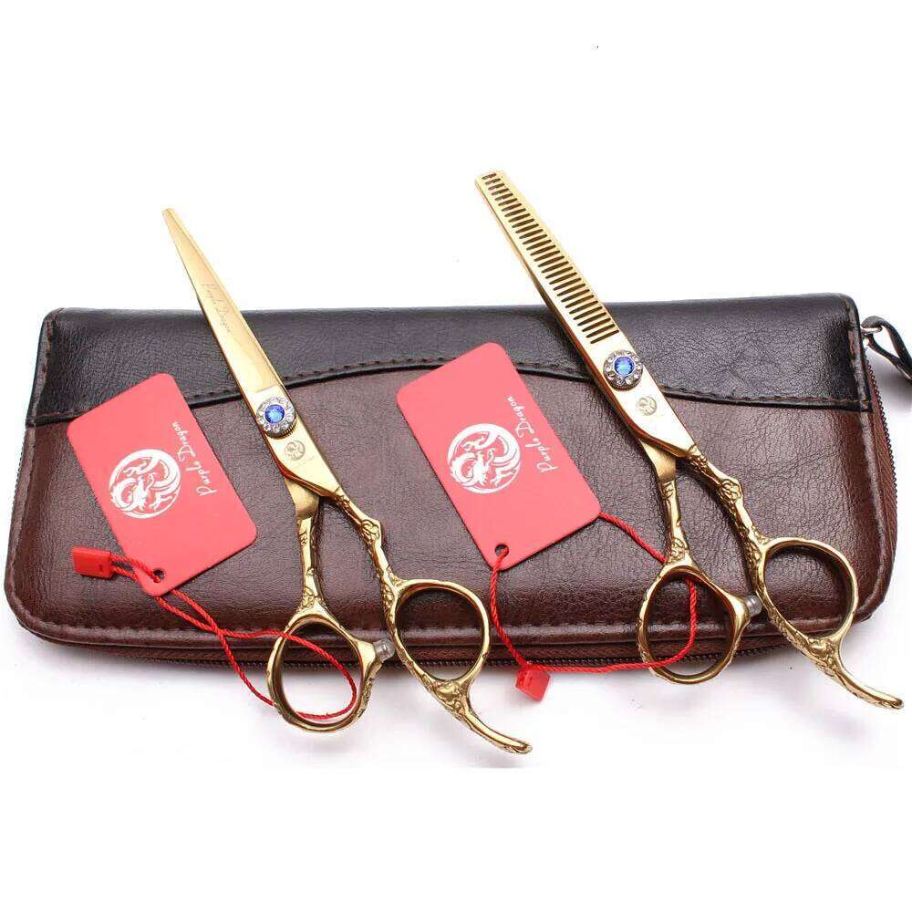9002# 5.5" 16cm 440C Purple Dragon Gold Haircut Cutting Shears Thinning Professional Hair Scissors Plum Handle H260303