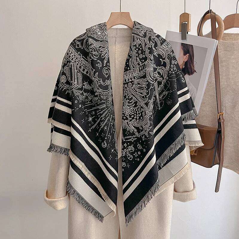 Elegant Striped Design Imitation Cashmere Soft Warm Versatile Shawl Coldproof Windproof Blanket Scarf for Autumn Winter XJ260304