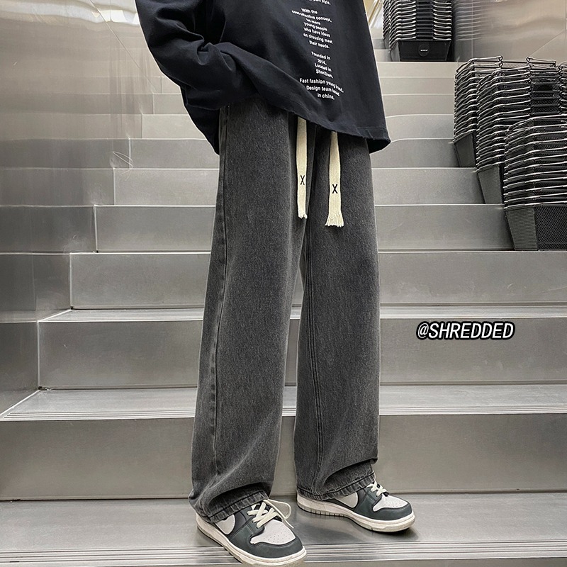 Men's Jeans For Spring Autumn And Summer Loose Straight Wide-leg Designer Pants Solid Color Elastic Waist Casual Long Pants