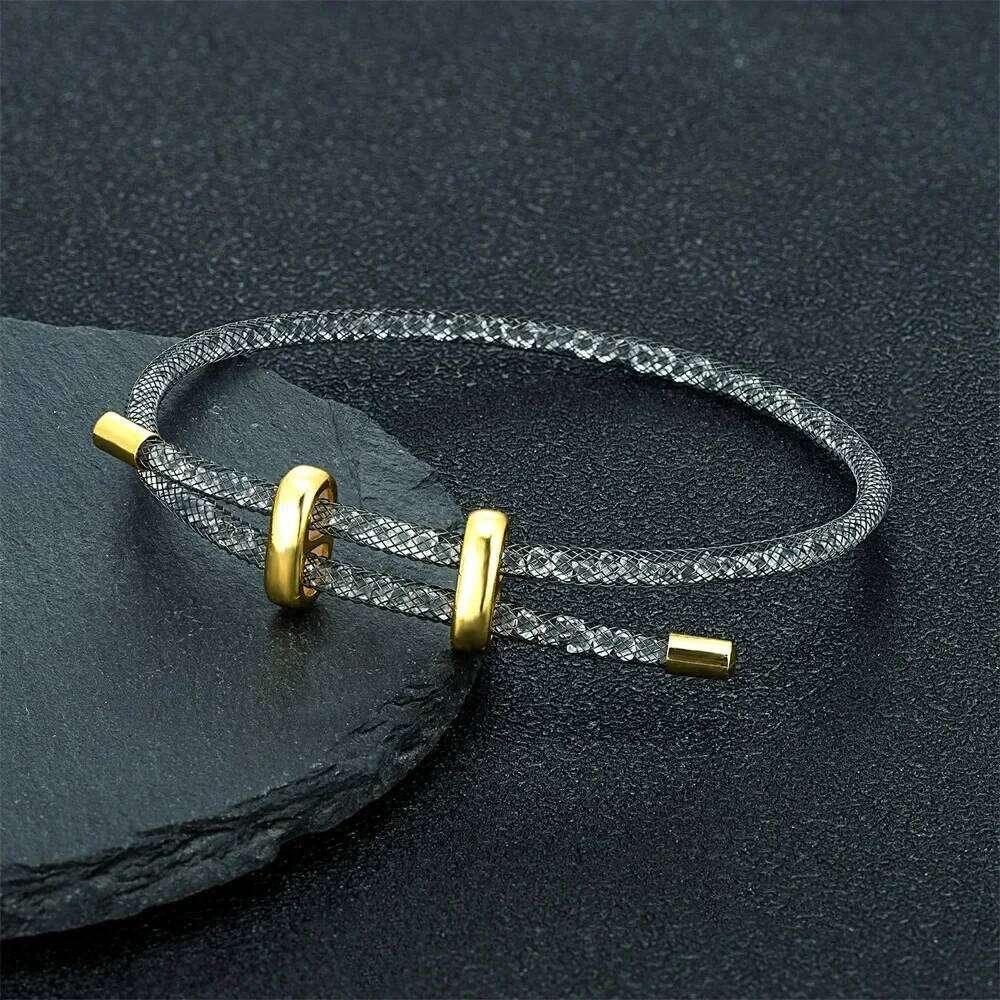 2025 New Mesh Bracelet Men Women Charm Minimalist Crystal Bangle Fashion Stainless Steel Adjustable Jewelry Creative Couple Gift XJ260303