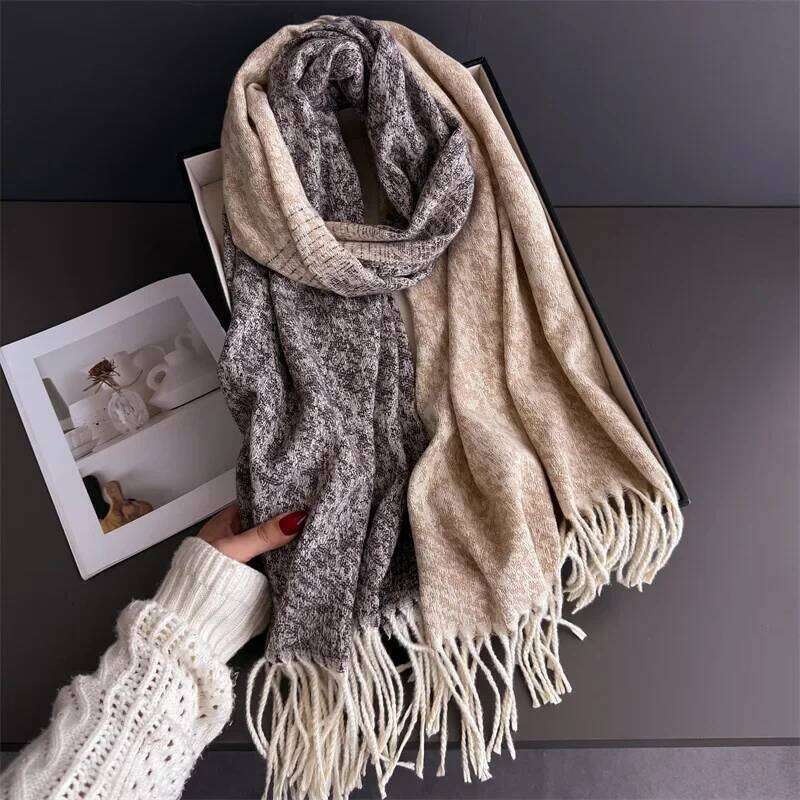 Neck Warmer Scarf Wome Winter Thickened Tassel Pashmina Shawl Faux Cashmere Warps Autumn Elegant Ladies Blanket For Men XJ260304