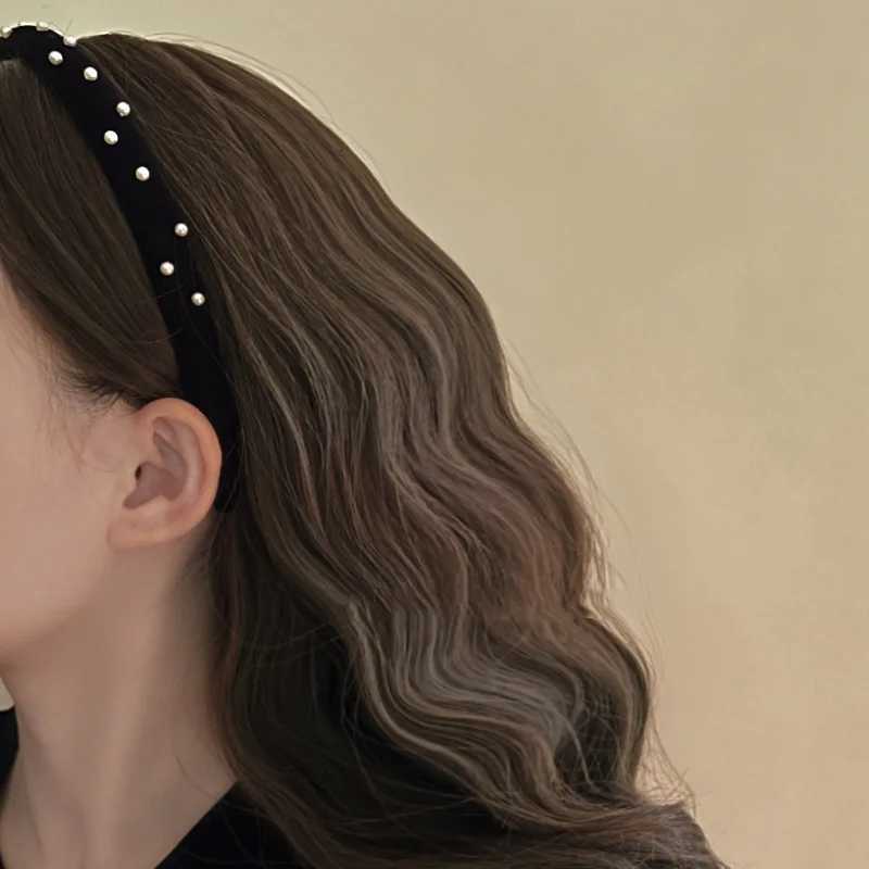 French vintage sweet wine red pearl velvet headband girls go out with everything simple fine edge headband headwear H260304