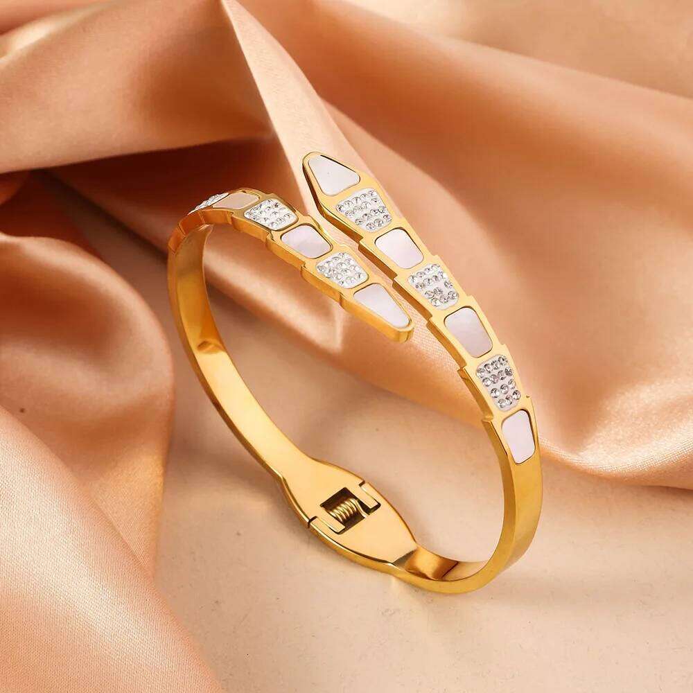 Shell Snake Bone Fashion Bracelet with Open Stainless Steel Bangle For Women, Cool Style, Personalized Jewelry Accessories XJ260303