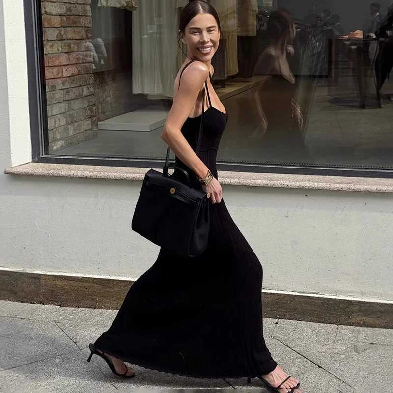 Ticketsx Knit Backless Long Dress Womens Sleeveless Spaghetti Strap Sling Dress Female Sexy Holiday Party Slim Elastic Dresses M260304