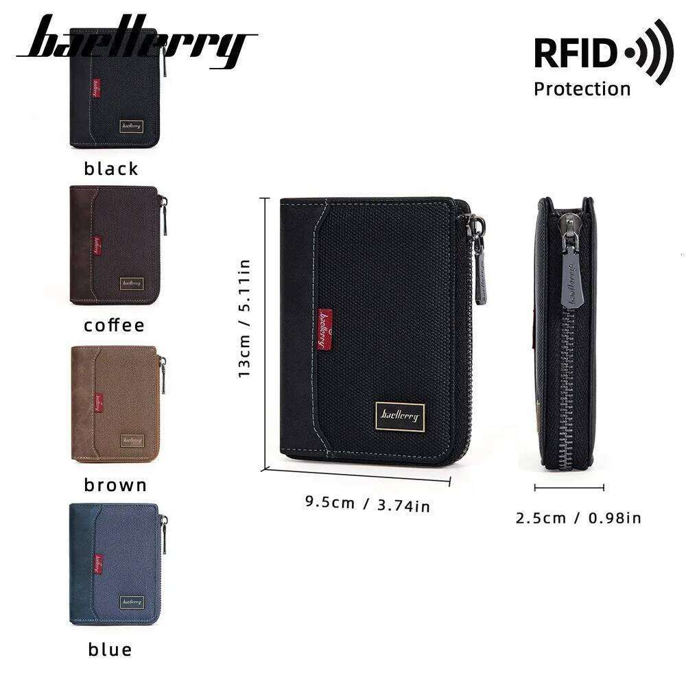 Baellerry Men's RfID Blocking Wallet Full Zipper PU Leather Card Holder Multi Slot Anti - Theft Bifold Purse C260304