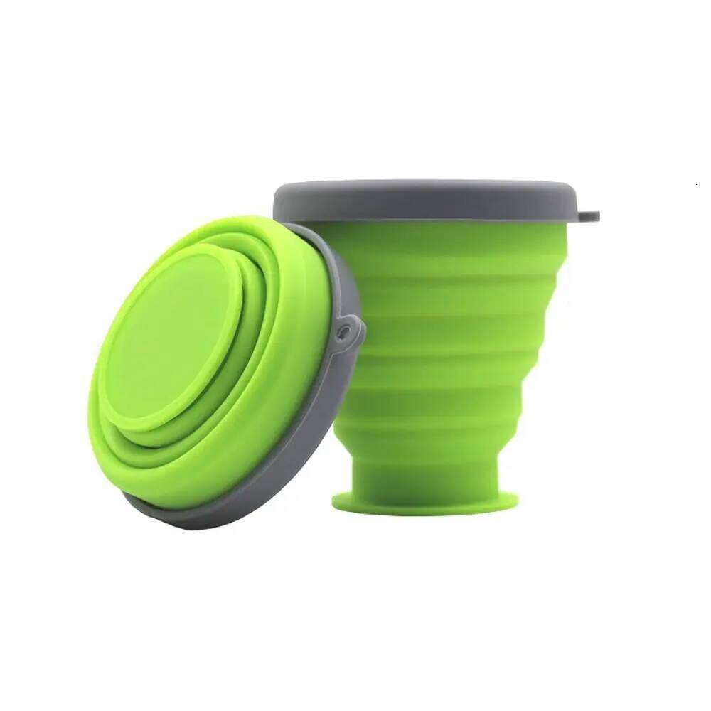 Telescopic Collapsible Water Cups with Lid Foldable Cup Food Grade Silicone Portable Travel Mug Camping S260303