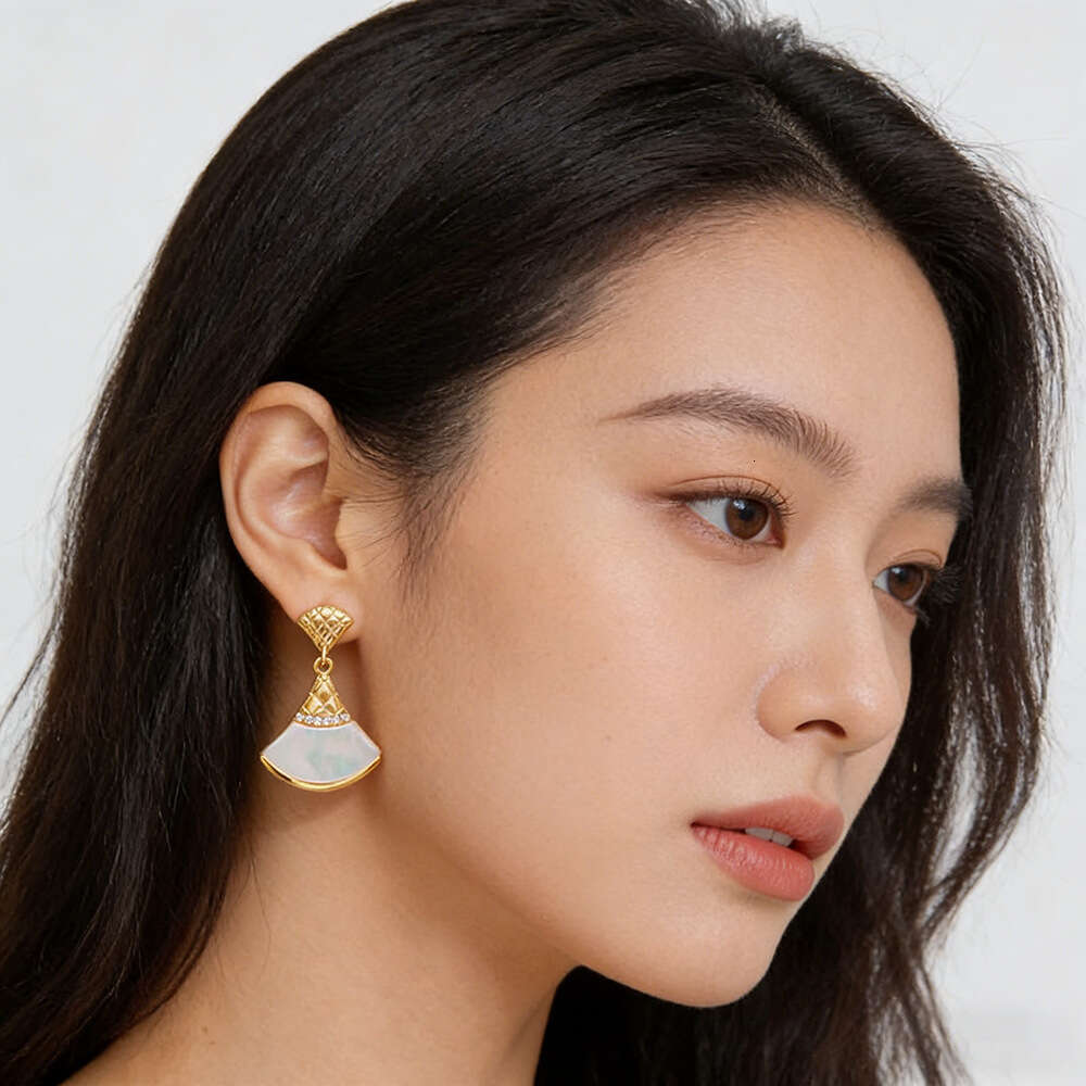 Fan-shaped Fashionable Light Luxury Zircon Mother-of-pearl Skirt Earrings Sweet And Elegant Earrings