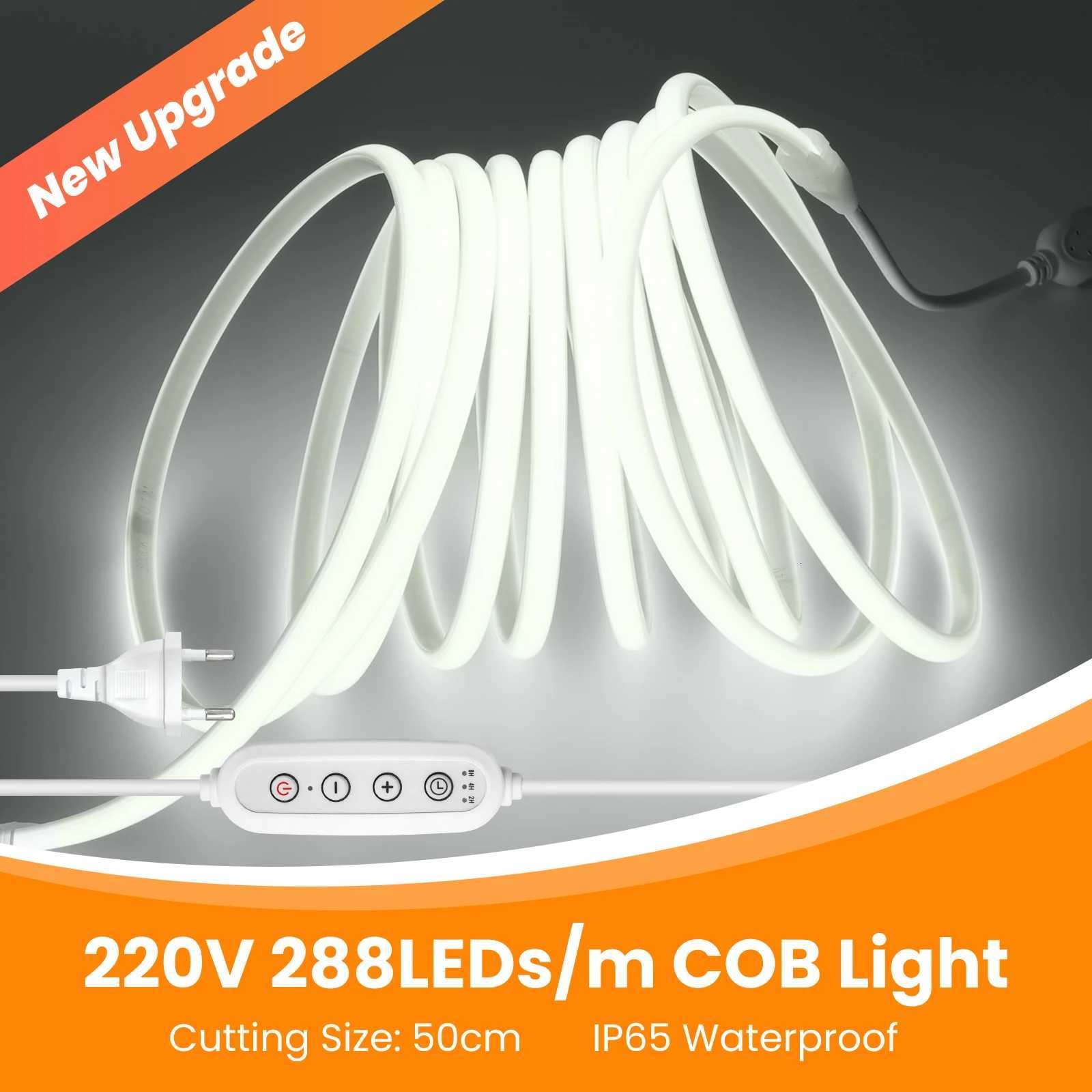 AC 220V COB LED Strip Dimmable Timing Flexible Ribbon 288Leds/m High Brightness COB Led Light for Room Outdoor Garden Lighting H260304
