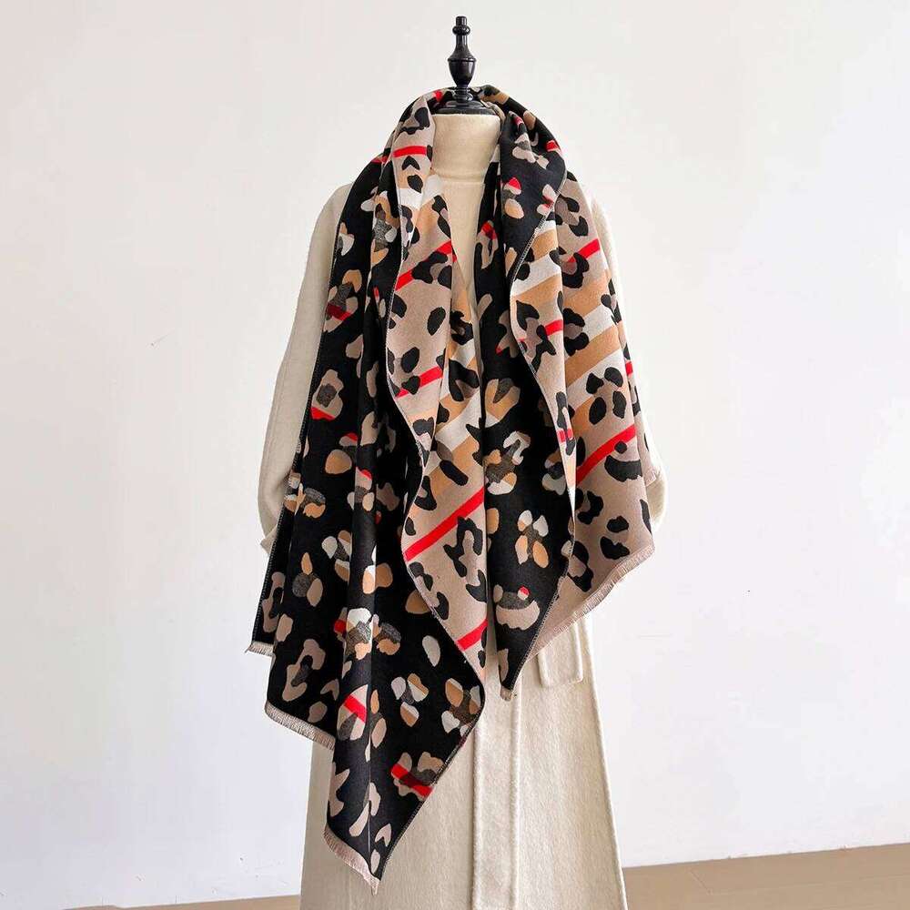 Women Thickening Imitation cashmere Scarves Fashion Designer Leopard Print Beautiful Soft Satin Shawl Neckerchief Scarf XJ260304